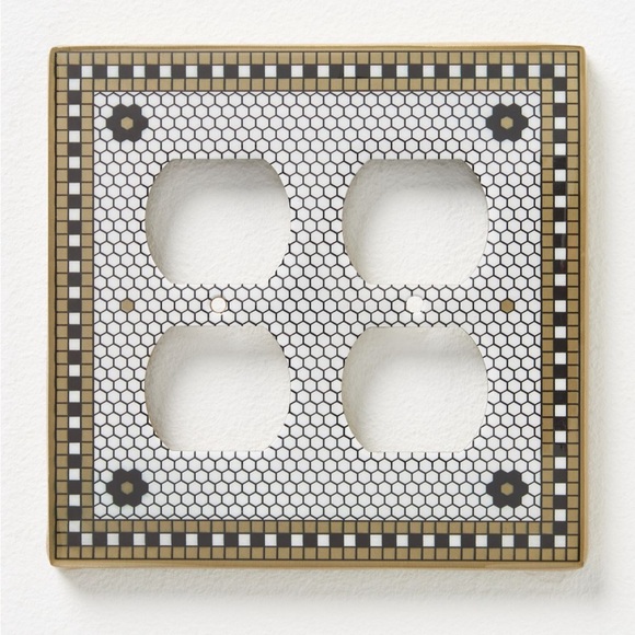 Anthropologie Other - Anthropologie The Bistro Tile Double Outlet Cover NIB Black White Gold Brass